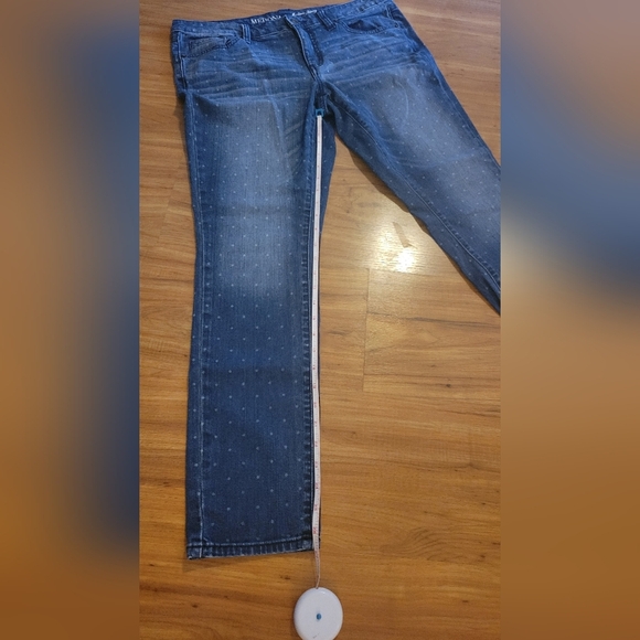 Womens Merona EUC size 12 modern skinny polka dot distressed cropped blue Jeans - Picture 6 of 7